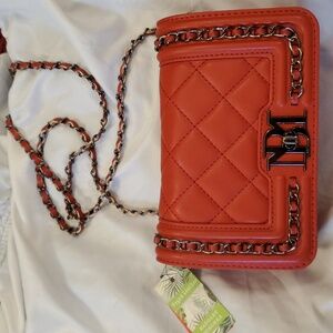 Badgley Mischka red crossbody bag with chains Vegan Leather NWT